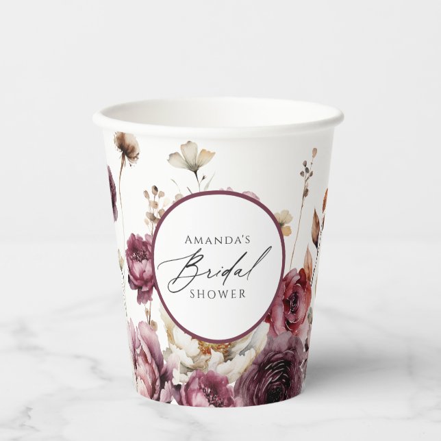 Gobelets En Papier Mariage Champêtre Floral Abondant pour une Future  (Recto)