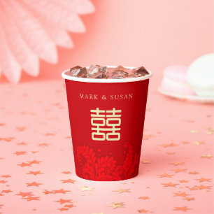 Gobelets En Papier Mariage chinois bilingue double bonheur