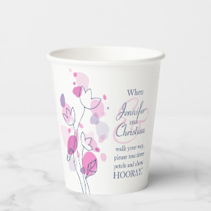 Gobelets En Papier Mariage confetti pétales nom personnalisé bleu ros