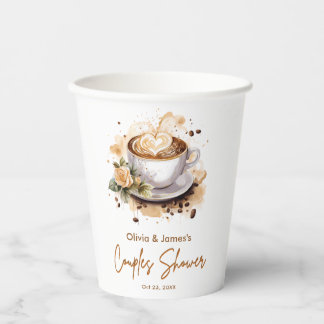 Gobelets En Papier Mariage Couple Thème Café Brun Floral Shower