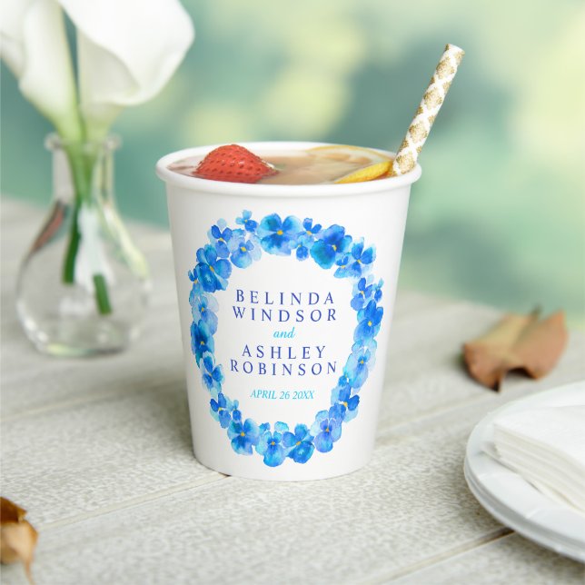 Gobelets En Papier Mariage d'aquarelle bleu fleur de poitrine (Insitu)