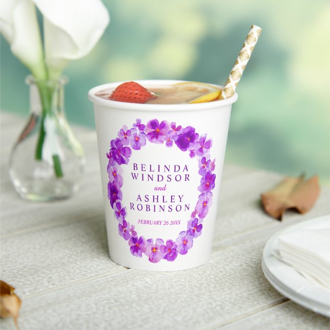 Gobelets En Papier Mariage d'aquarelle de fleurs de pansons violettes (Insitu)