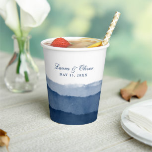 Gobelets En Papier Mariage d'aquarelle Indigo Blue Ombre Douche