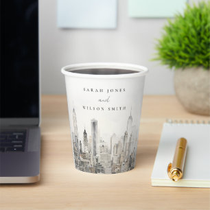 Gobelets En Papier Mariage d'aquarelle minimaliste New York City Skyl