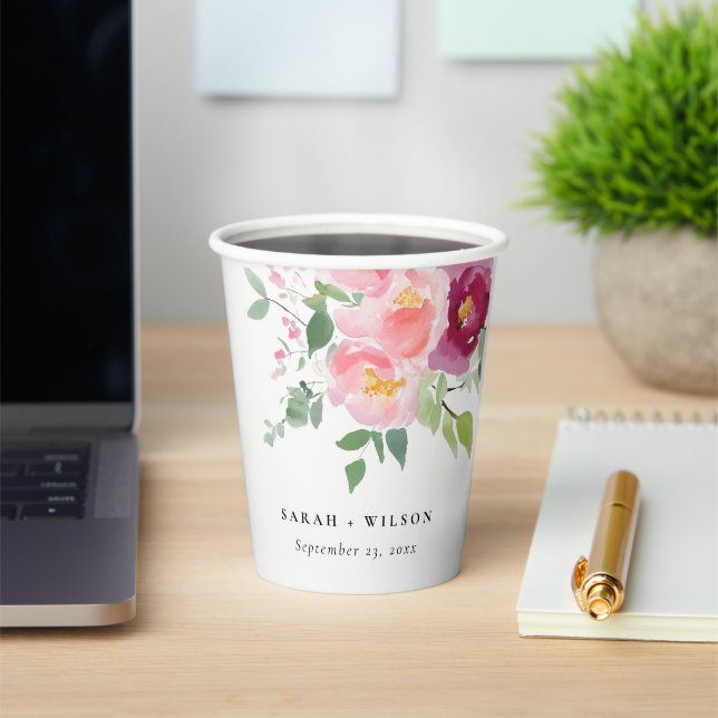 Gobelets En Papier Mariage d'aquarelle Rose rose-bleu (Insitu)