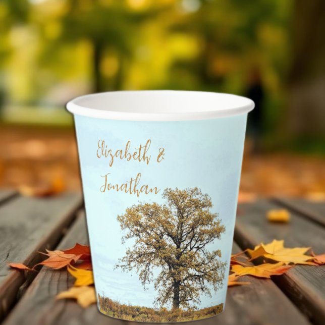 Gobelets En Papier Mariage d'automne sous un chêne rustique (Créateur téléchargé)