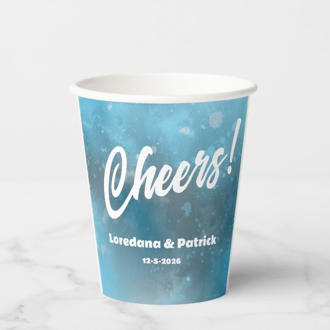 Gobelets En Papier Mariage de la mer bleue profonde (Recto)