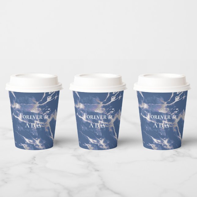 Gobelets En Papier Mariage de marbre bleu argent (Multi)