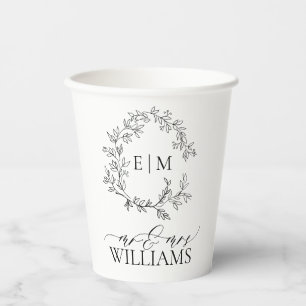 Gobelets En Papier Mariage de monogramme blanc moderne