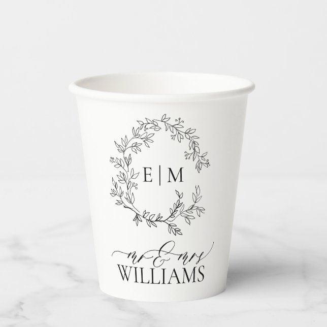 Gobelets En Papier Mariage de monogramme blanc moderne (Recto)