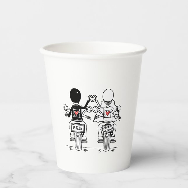 Gobelets En Papier Mariage de Motards de Moto (Recto)
