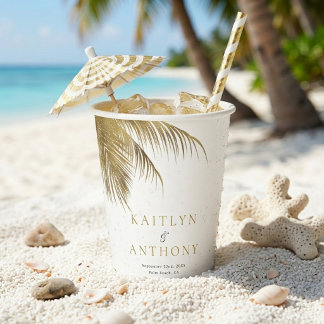 Gobelets En Papier Mariage de plage élégant sous les palmiers tropica