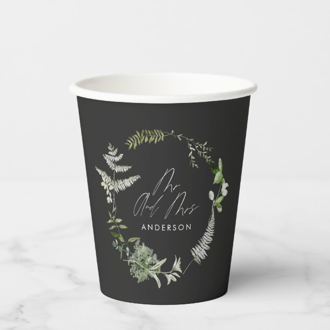 Gobelets En Papier Mariage de script botanique moderne et élégant noi (Recto)