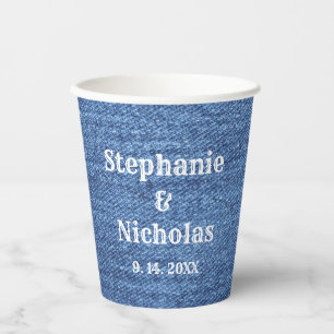 Gobelets En Papier Mariage de thème bleu blanc Denim