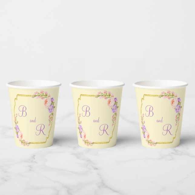 Gobelets En Papier Mariage Décontracté à cadre à deux monogrammes   (Multi)