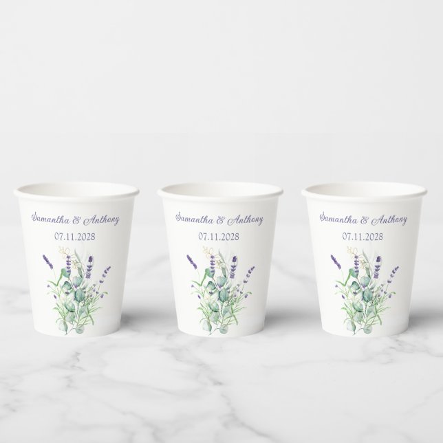 Gobelets En Papier Mariage des herbes d'aquarelle Lavender Eucalyptus (Multi)