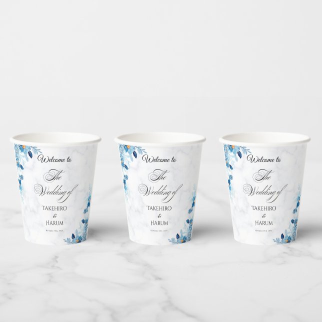 Gobelets En Papier Mariage d'été élégant à fleurs bleues (Multi)