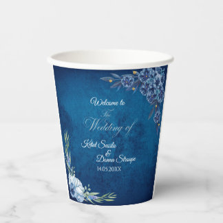 Gobelets En Papier Mariage d'été élégant et floral bleu