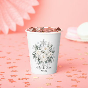 Gobelets En Papier Mariage d'hiver Noël aux Roses Blanches