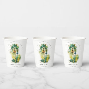 Gobelets En Papier Mariage Dusky Green Tropical Aquarelle Palm Trees