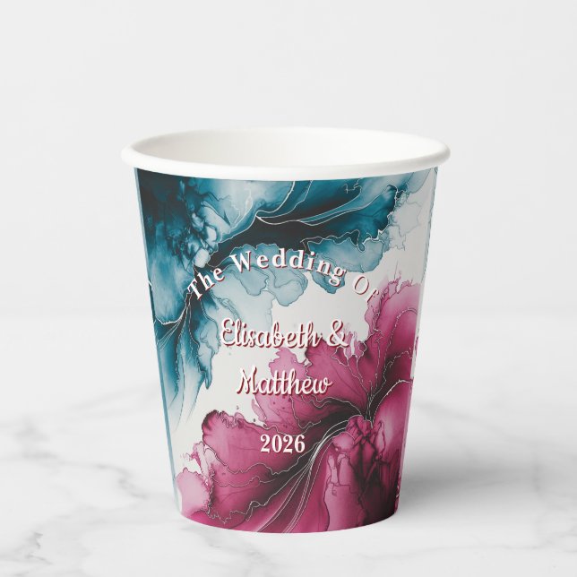 Gobelets En Papier Mariage Dusty Blue et Burgundy (Recto)