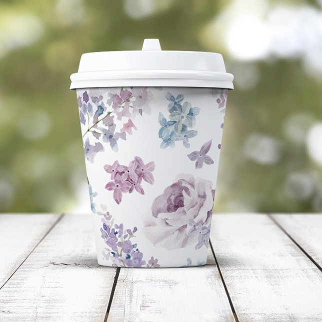 Gobelets En Papier Mariage Élégant au Lilas (Elegant Lilac Floral Wedding Paper Cups by Painted Paperie
)