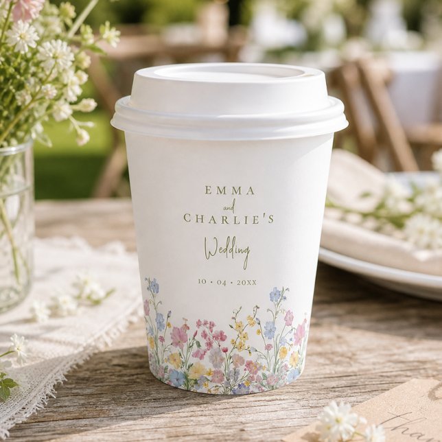 Gobelets En Papier Mariage Élégant Boho Fleurs Sauvages (Elegant Boho Wildflowers Wedding Paper Cups)