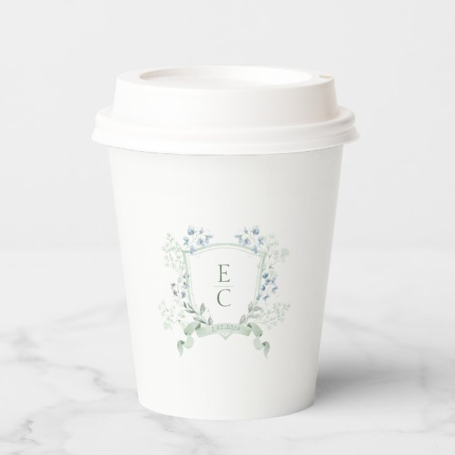 Gobelets En Papier Mariage Élégant Classe Crest Monogramme (Recto)