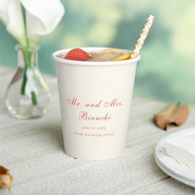 Gobelets En Papier Mariage Élégant Moderne Classique Terracotta (Insitu)