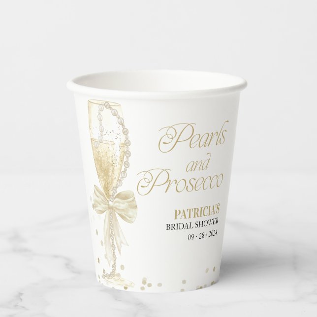Gobelets En Papier Mariage Élégant Moderne Perles & Prosecco (Recto)