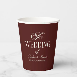 Gobelets En Papier Mariage Élégant Vintage Ivoire Bourgogne Foncé