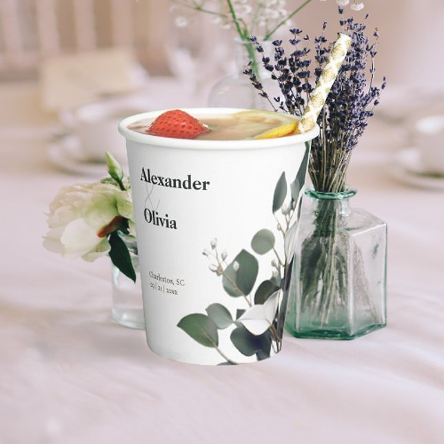 Gobelets En Papier Mariage Eucalyptus moderne (Modern Eucalyptus Wedding Paper Cups)