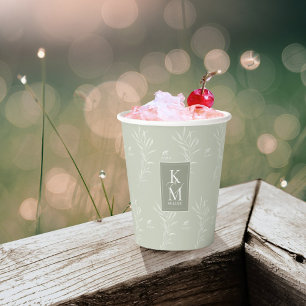 Gobelets En Papier Mariage Eucalyptus Motif Green ID901