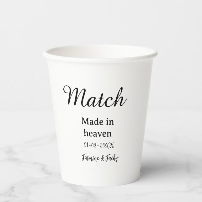Gobelets En Papier Mariage fait au ciel nom date simple calligraphie (Recto)