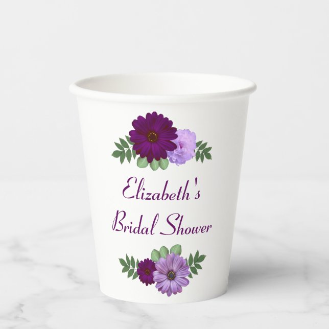 Gobelets En Papier Mariage Fleur de Pivoine Pourpre (Recto)
