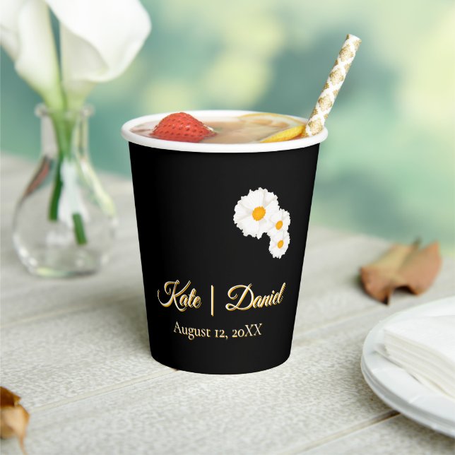 Gobelets En Papier Mariage Fleur Noir (Insitu)