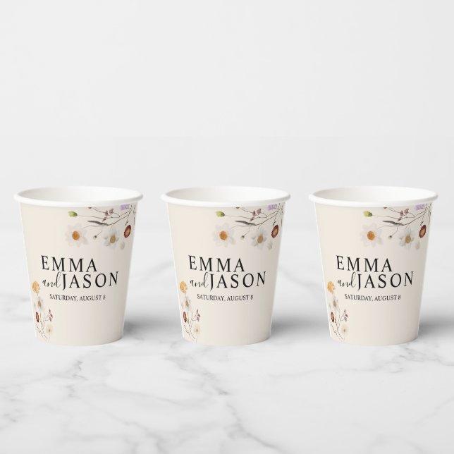 Gobelets en papier mariage fleur sauvage Boho (Multi)