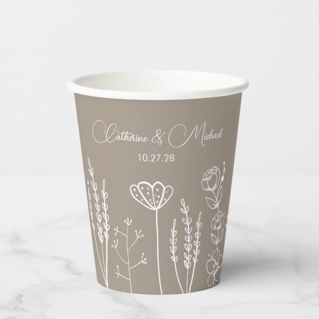 Gobelets En Papier Mariage Fleur sauvage de Bohême beige (Recto)