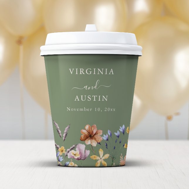 Gobelets En Papier Mariage Fleur sauvage Sage Green Boho (Sage Green Boho Wildflower Wedding Paper Cups by Painted Paperie
)