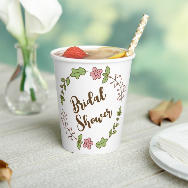 Gobelets En Papier Mariage Fleurs Roses Feuilles Vertes (Insitu)