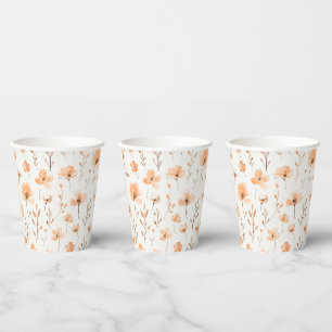Gobelets En Papier Mariage Floral à la Pêche Élégant