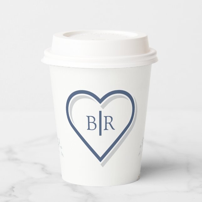 Gobelets En Papier Mariage Floral Aquarelle Bleu Élégant (Gauche)