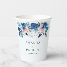 Mariage Floral Aquarelle Bleu Marine et Rose