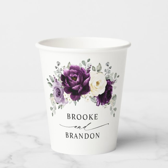 Gobelets En Papier Mariage floral blanc blanc blanc blanc de prune d' (Recto)