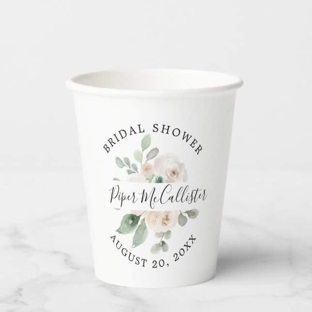 Gobelets en papier mariage floral blanc eucalyptus (Recto)