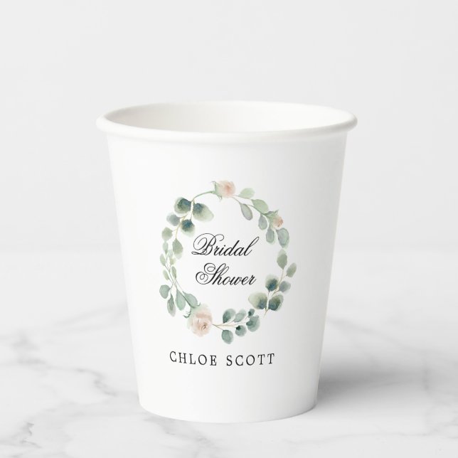 Gobelets en papier mariage floral blanc Eucalyptus (Recto)