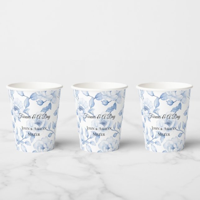 Gobelets En Papier Mariage Floral Bleu Blanc Chic (Multi)