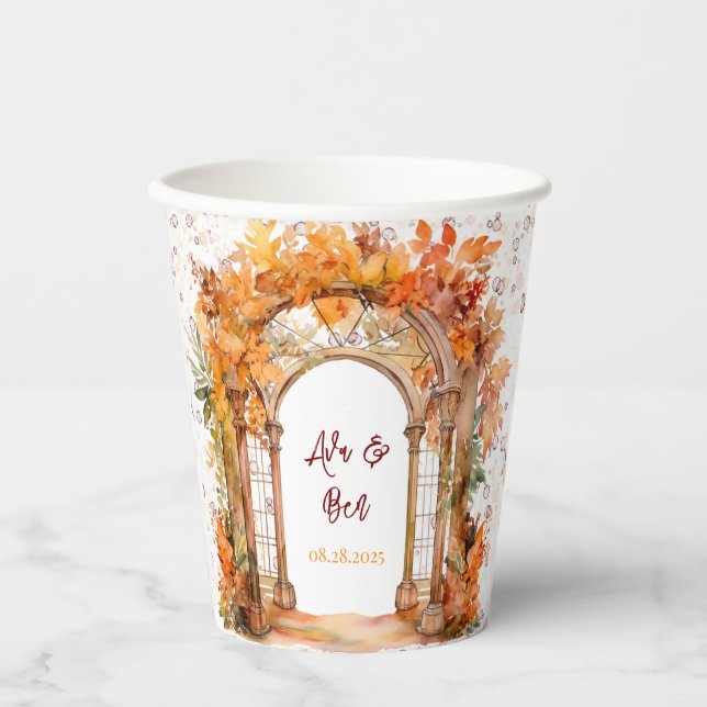 Gobelets En Papier Mariage floral d'Encre d'alcool orange de Bourgogn (Recto)