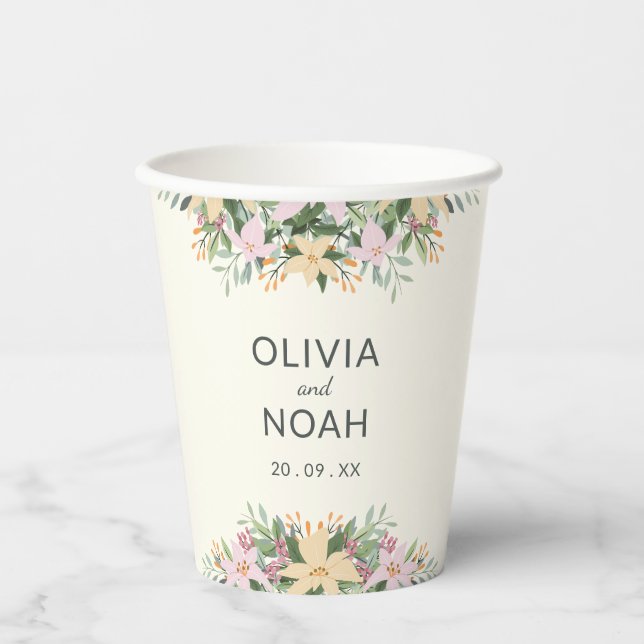 Gobelets En Papier Mariage floral romantique (Recto)