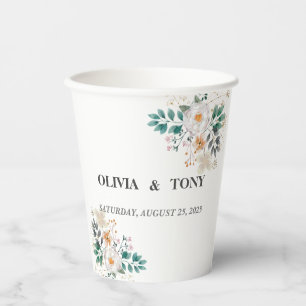 Gobelets En Papier Mariage floral romantique simple
